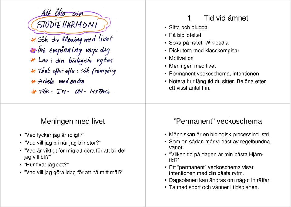 Vad är viktigt för mig att göra för att bli det jag vill bli? Hur fixar jag det? Vad vill jag göra idag för att nå mitt mäl?