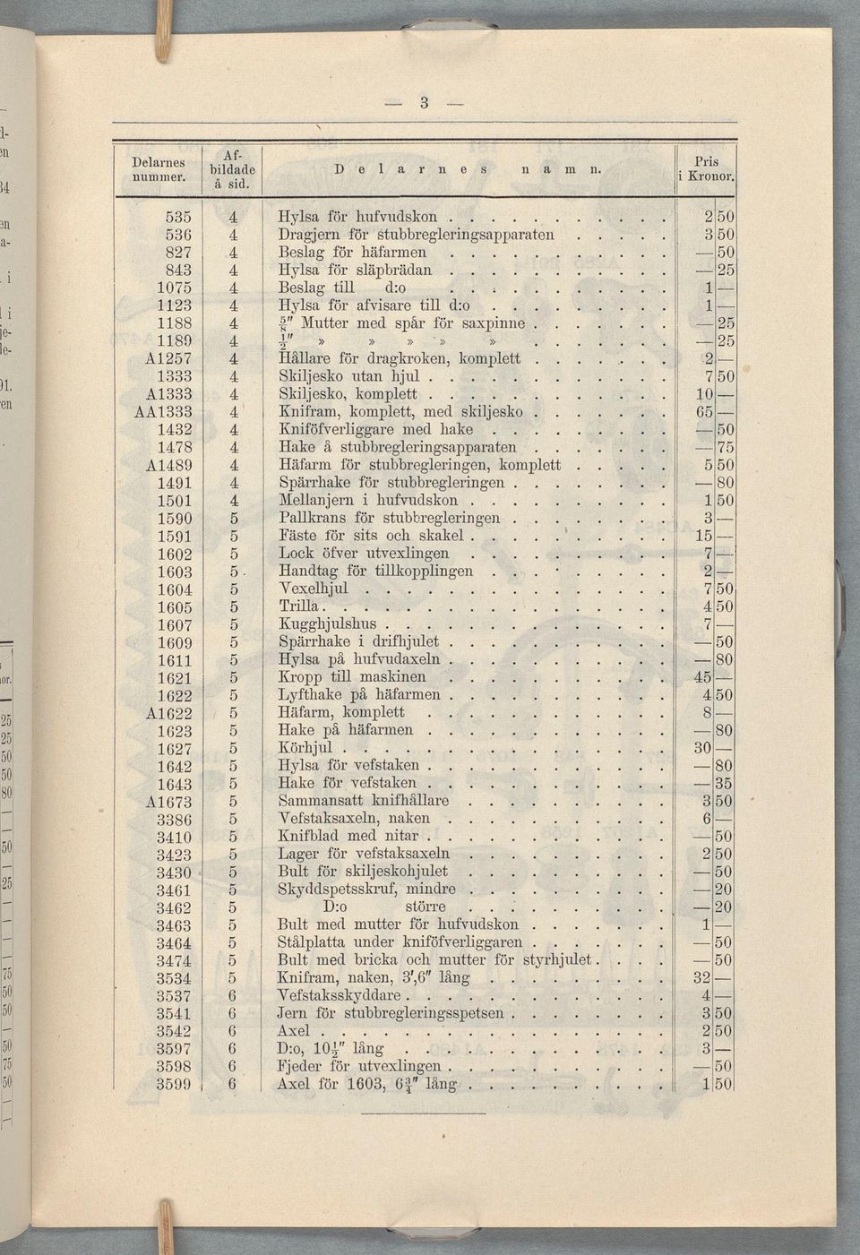 komplett 10 AA1333 4 Knifram komplett med skiljeslço 65 1432 4 Kniföfverliggare med hake 1478 4 Hake å stubbregleringsapparaten 75 A1489 4 Häfarm för stubbregleringen komplett 5 1491 4 Spärrhake för