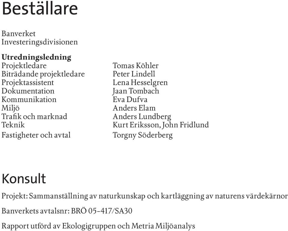 Tombach Eva Dufva Anders Elam Anders Lundberg Kurt Eriksson, John Fridlund Torgny Söderberg Konsult Projekt: Sammanställning av