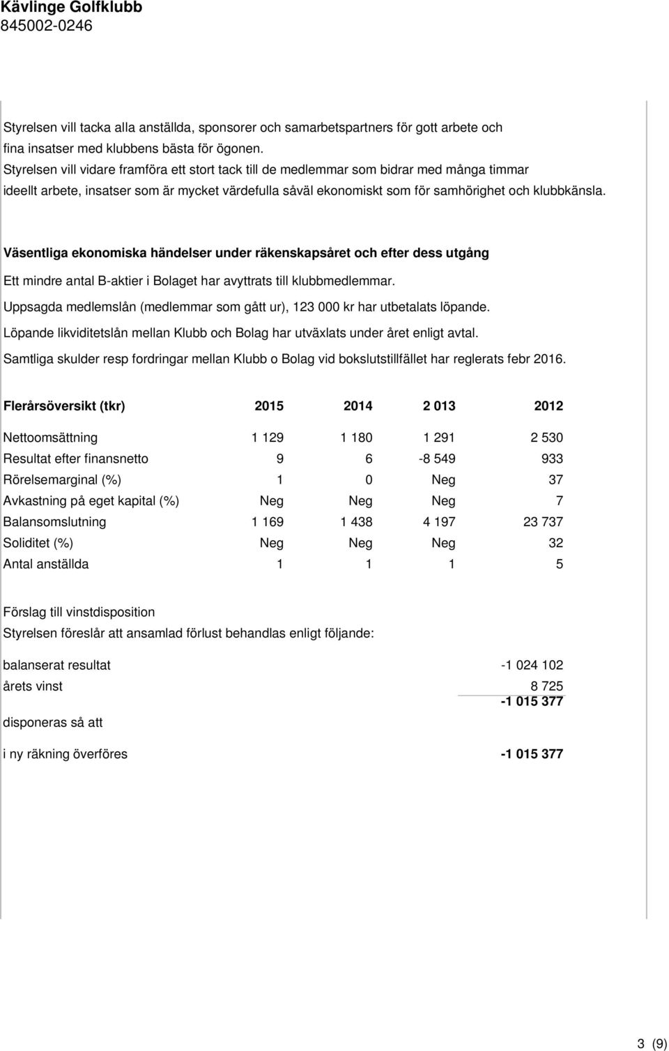 Väsentliga ekonomiska händelser under räkenskapsåret och efter dess utgång Ett mindre antal B-aktier i Bolaget har avyttrats till klubbmedlemmar.