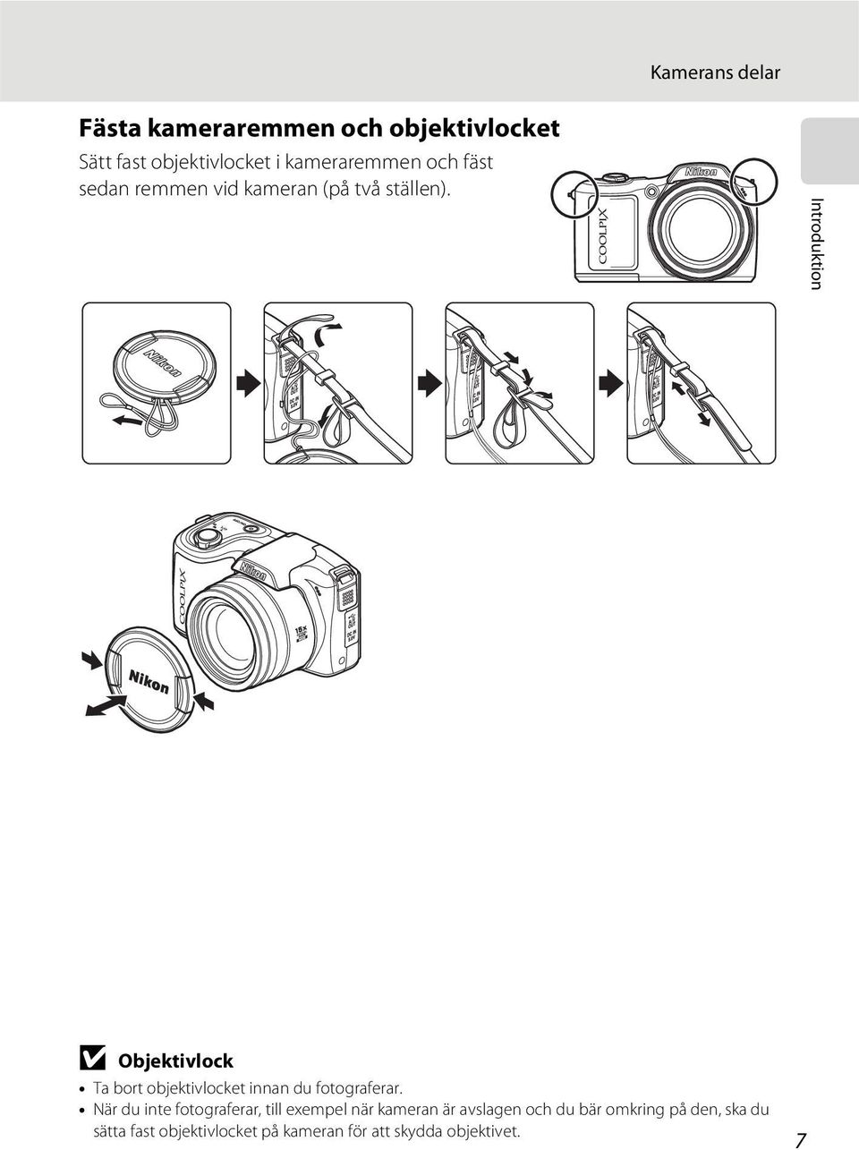 Introduktion B Objektivlock Ta bort objektivlocket innan du fotograferar.