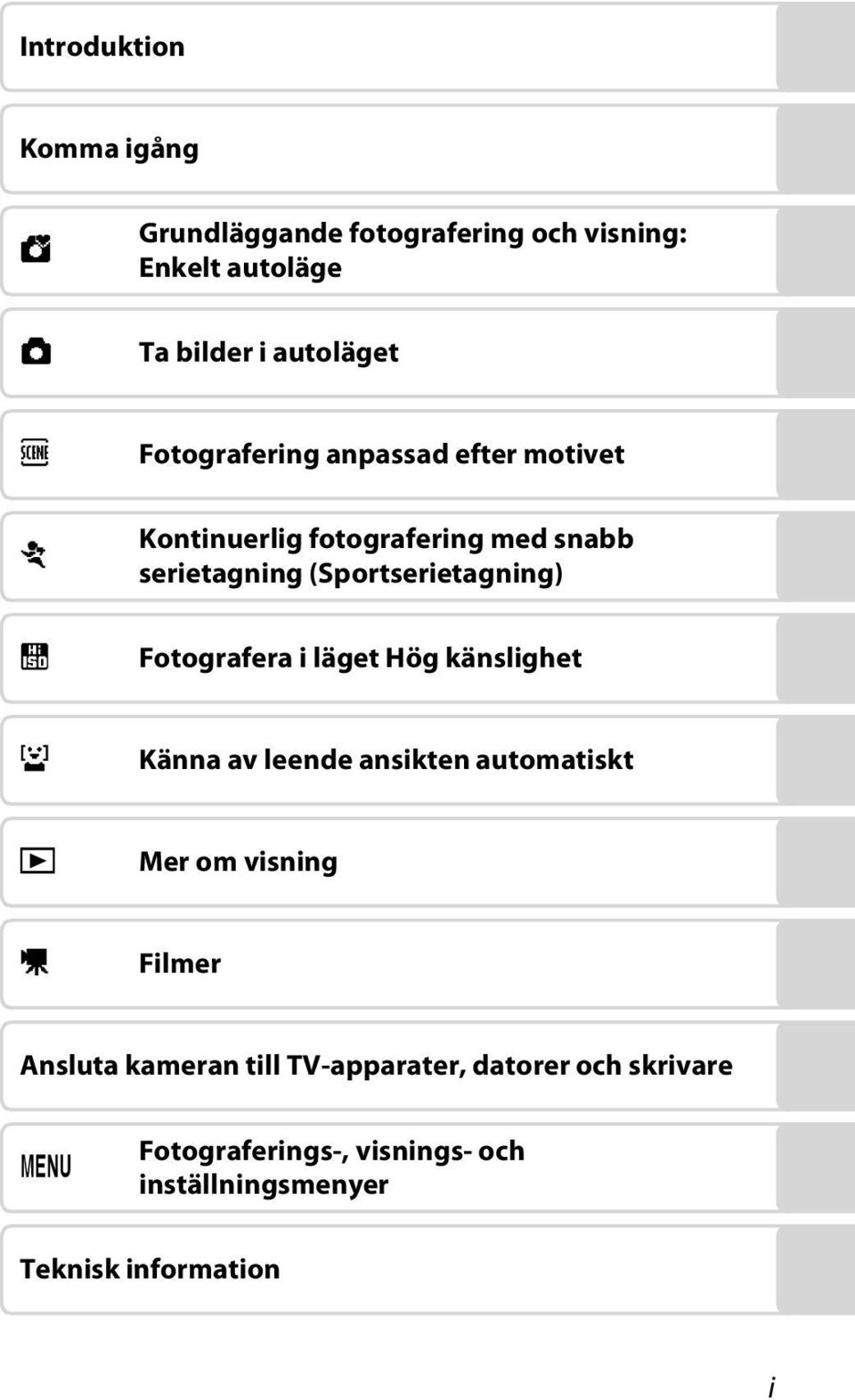 Fotografera i läget Hög känslighet a Känna av leende ansikten automatiskt c Mer om visning D Filmer Ansluta