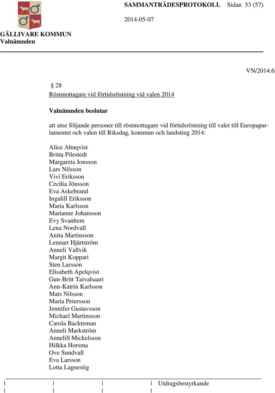 Maria Karlsson Marianne Johansson Evy Svanhem Lena Nordvall Anita Martinsson Lennart Hjärtström Anneli Vallvik Margit Koppari Sten Larsson Elisabeth Apelqvist Gun-Britt Taivalsaari Ann-Katrin