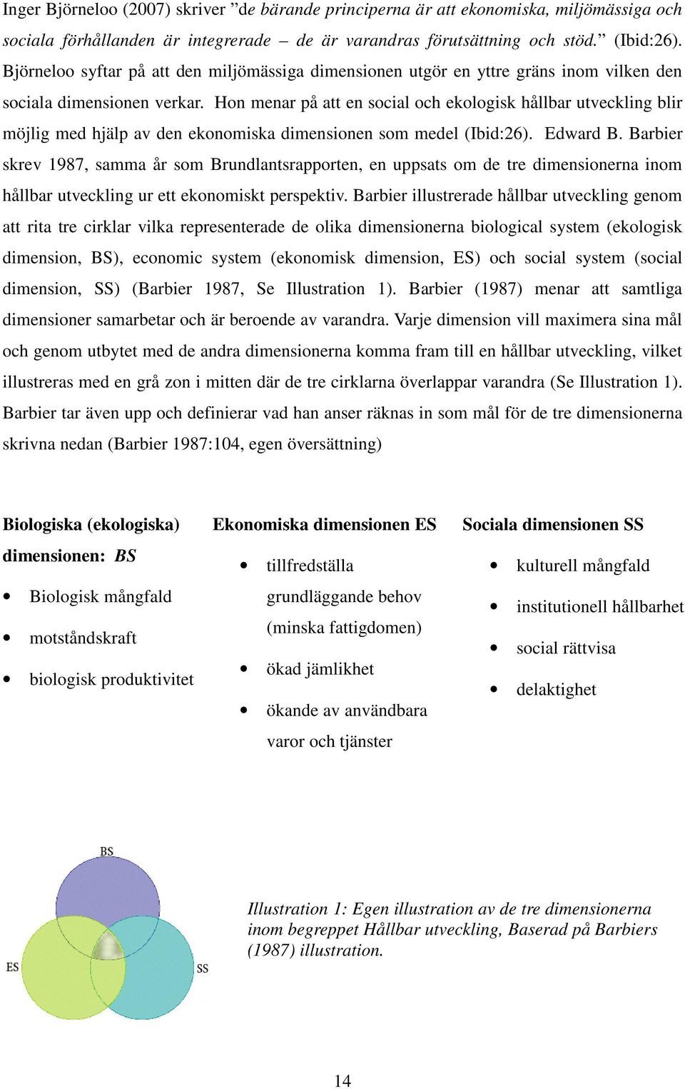 Hon menar på att en social och ekologisk hållbar utveckling blir möjlig med hjälp av den ekonomiska dimensionen som medel (Ibid:26). Edward B.