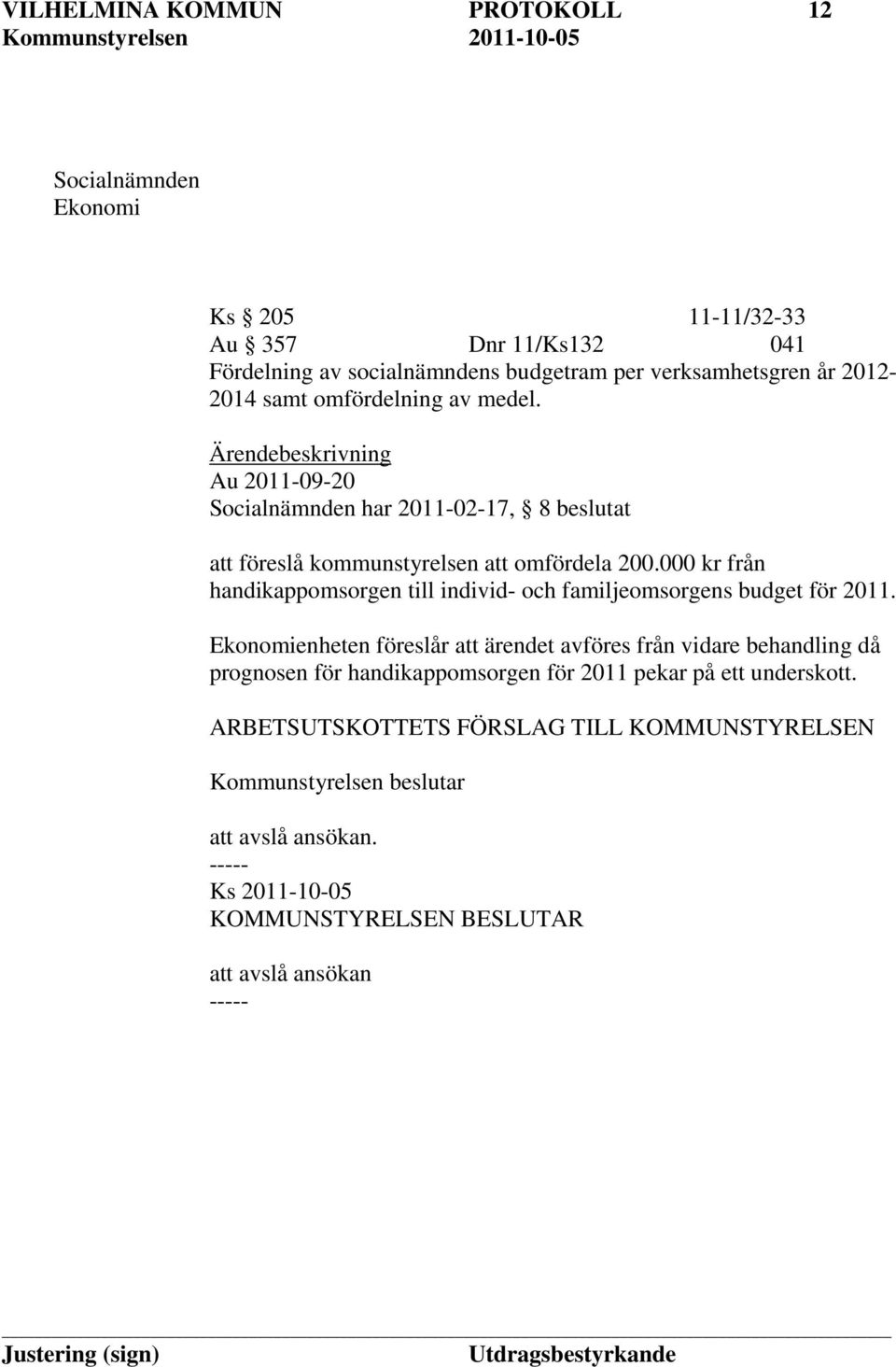 000 kr från handikappomsorgen till individ- och familjeomsorgens budget för 2011.
