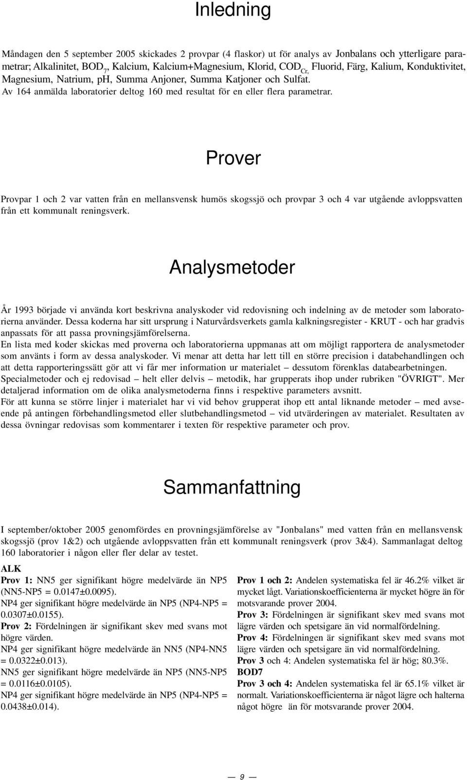 Prover Provpar 1 och 2 var vatten från en mellansvensk humös skogssjö och provpar 3 och 4 var utgående avloppsvatten från ett kommunalt reningsverk.