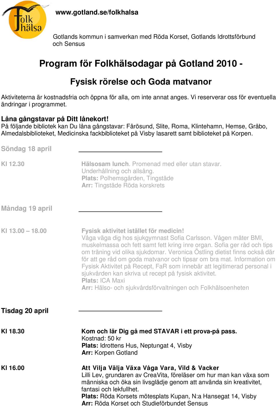 Program för Folkhälsodagar på Gotland - PDF Gratis nedladdning