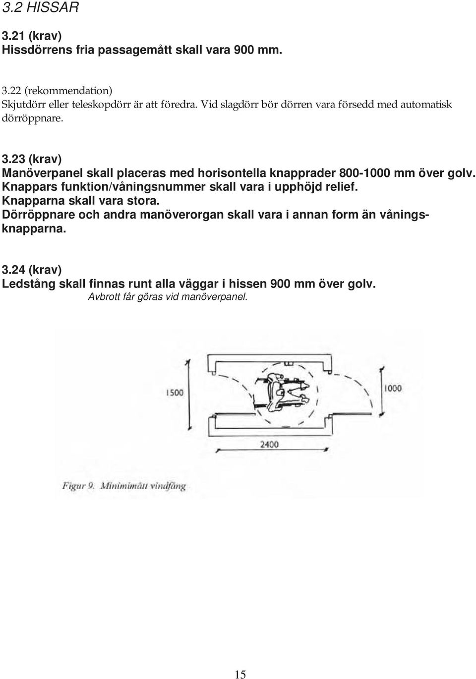 23 (krav) Manöverpanel skall placeras med horisontella knapprader 800-1000 mm över golv.