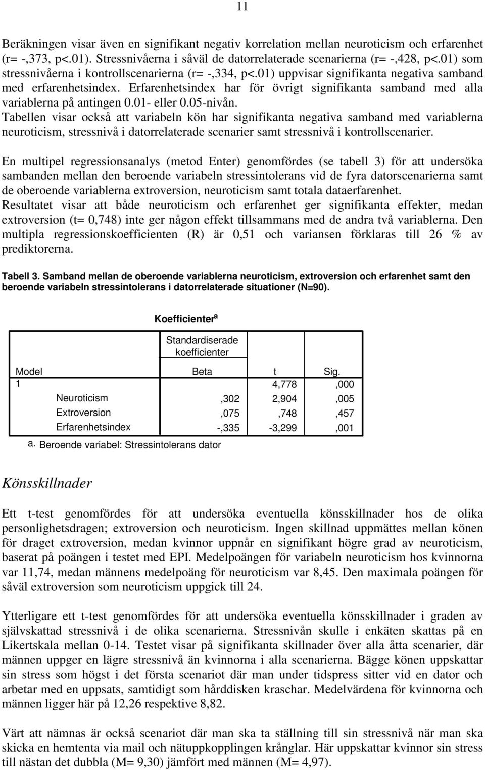 Erfarenhetsindex har för övrigt signifikanta samband med alla variablerna på antingen 0.01- eller 0.05-nivån.