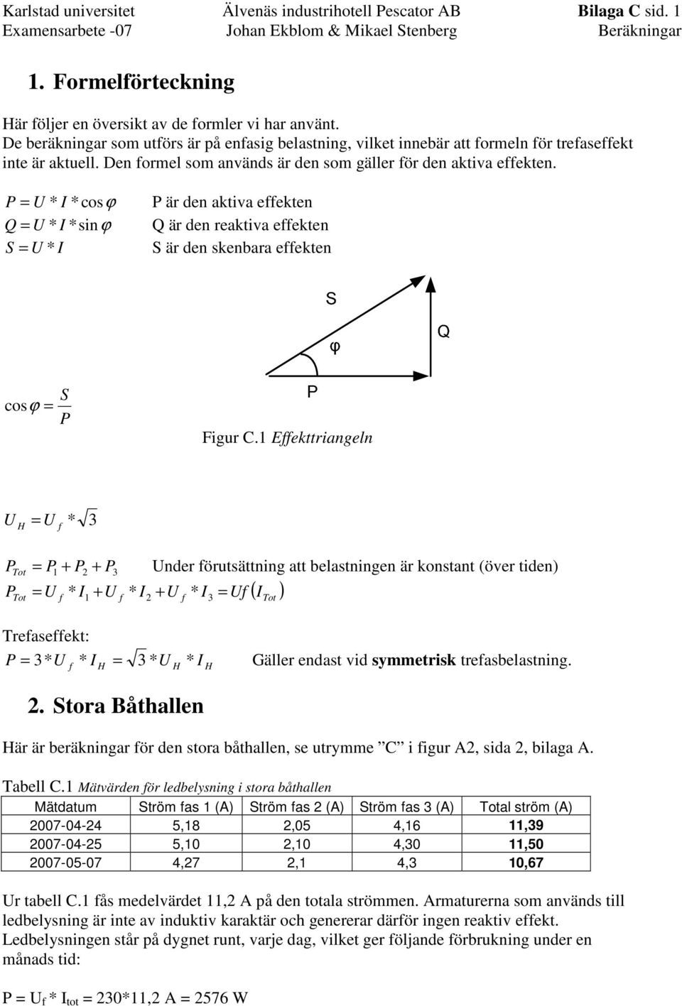 Den formel som används är den som gäller för den aktiva effekten.