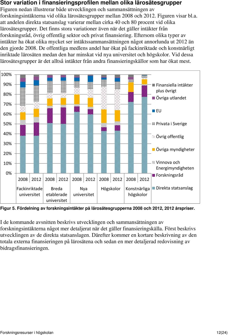 Det finns stora variationer även när det gäller intäkter från forskningsråd, övrig offentlig sektor och privat finansiering.