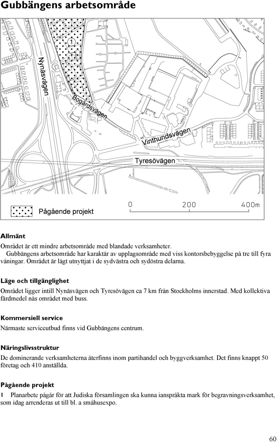 Läge och tillgänglighet Området ligger intill Nynäsvägen och Tyresövägen ca 7 km från Stockholms innerstad. Med kollektiva färdmedel nås området med buss.