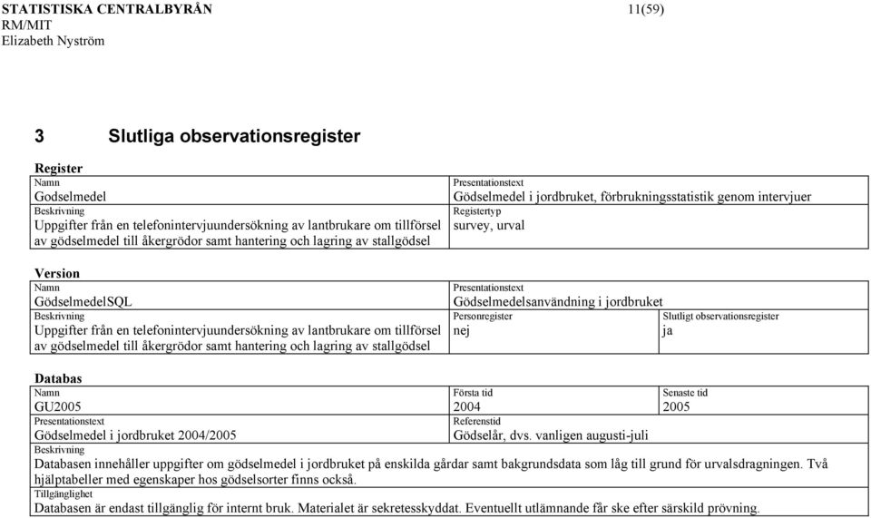 stallgödsel Presentationstext Gödselmedel i jordbruket, förbrukningsstatistik genom intervjuer Registertyp survey, urval Presentationstext Gödselmedelsanvändning i jordbruket Personregister nej