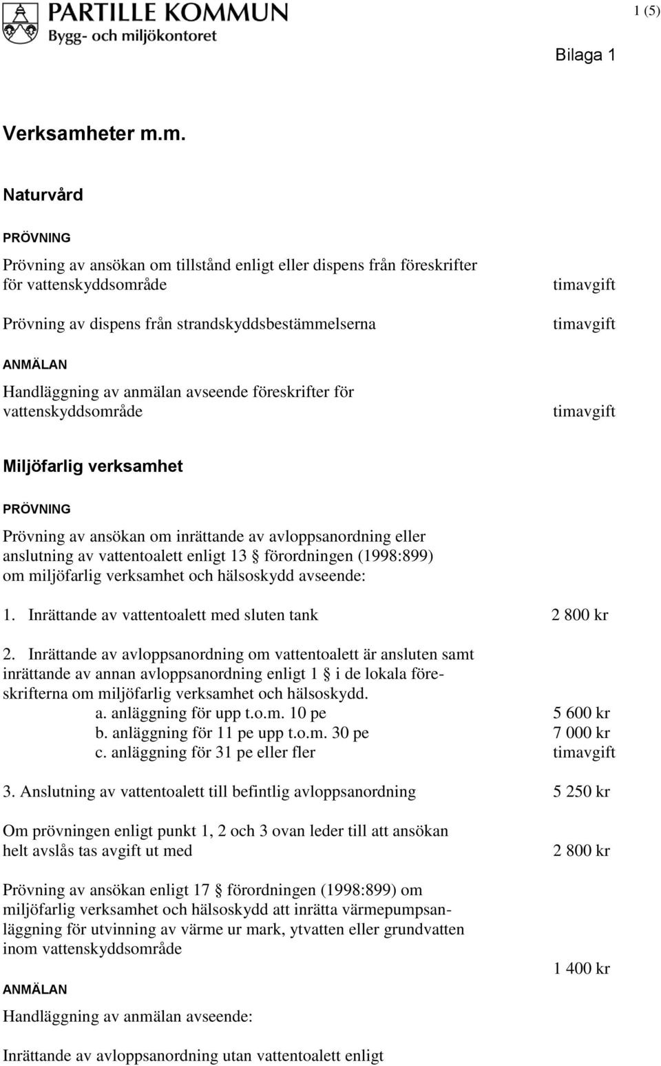 m. Naturvård PRÖVNING Prövning av ansökan om tillstånd enligt eller dispens från föreskrifter för vattenskyddsområde Prövning av dispens från strandskyddsbestämmelserna ANMÄLAN Handläggning av