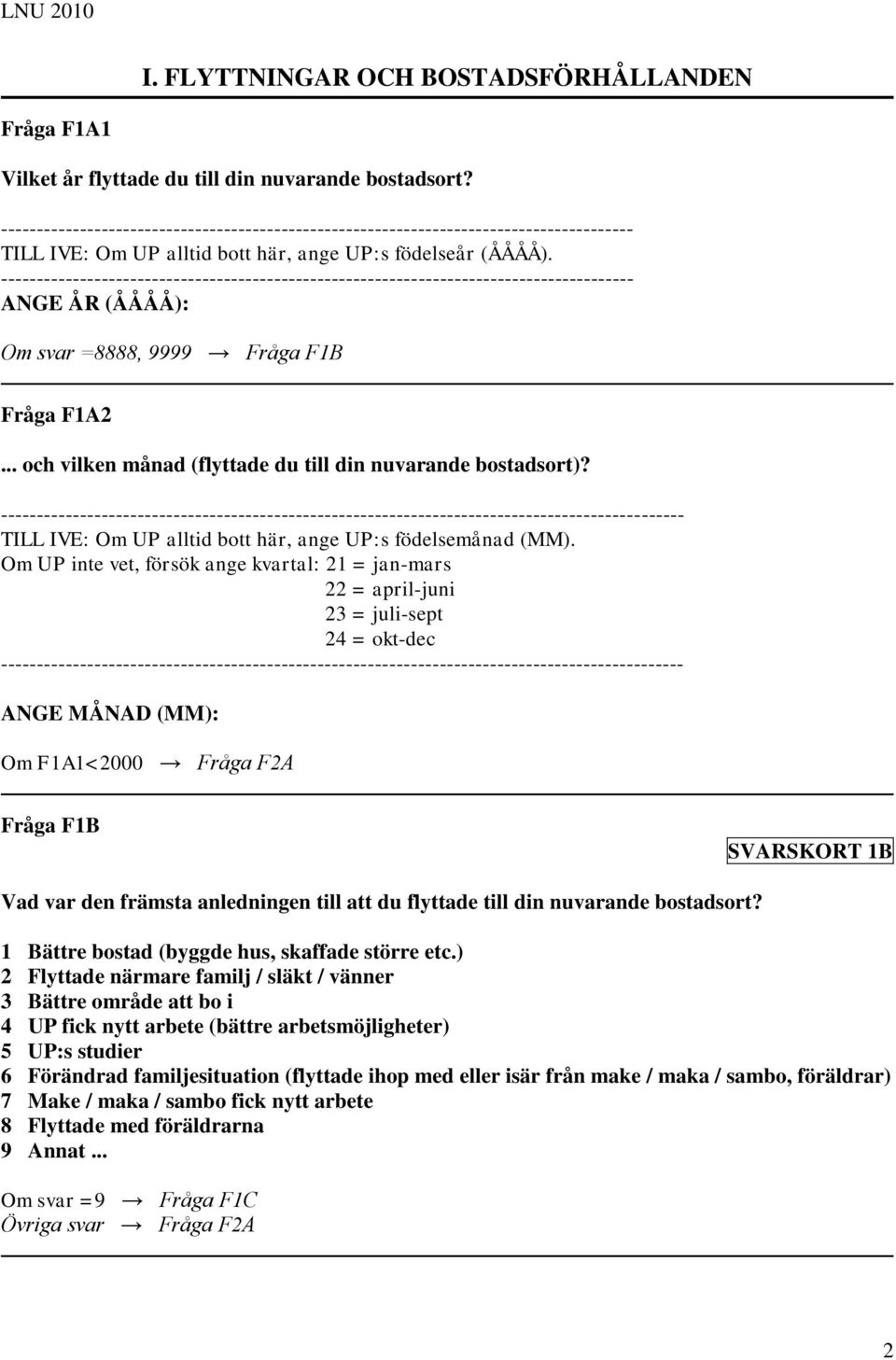 ---------------------------------------------------------------------------------------- ANGE ÅR (ÅÅÅÅ): Om svar =8888, 9999 Fråga F1B Fråga F1A2.