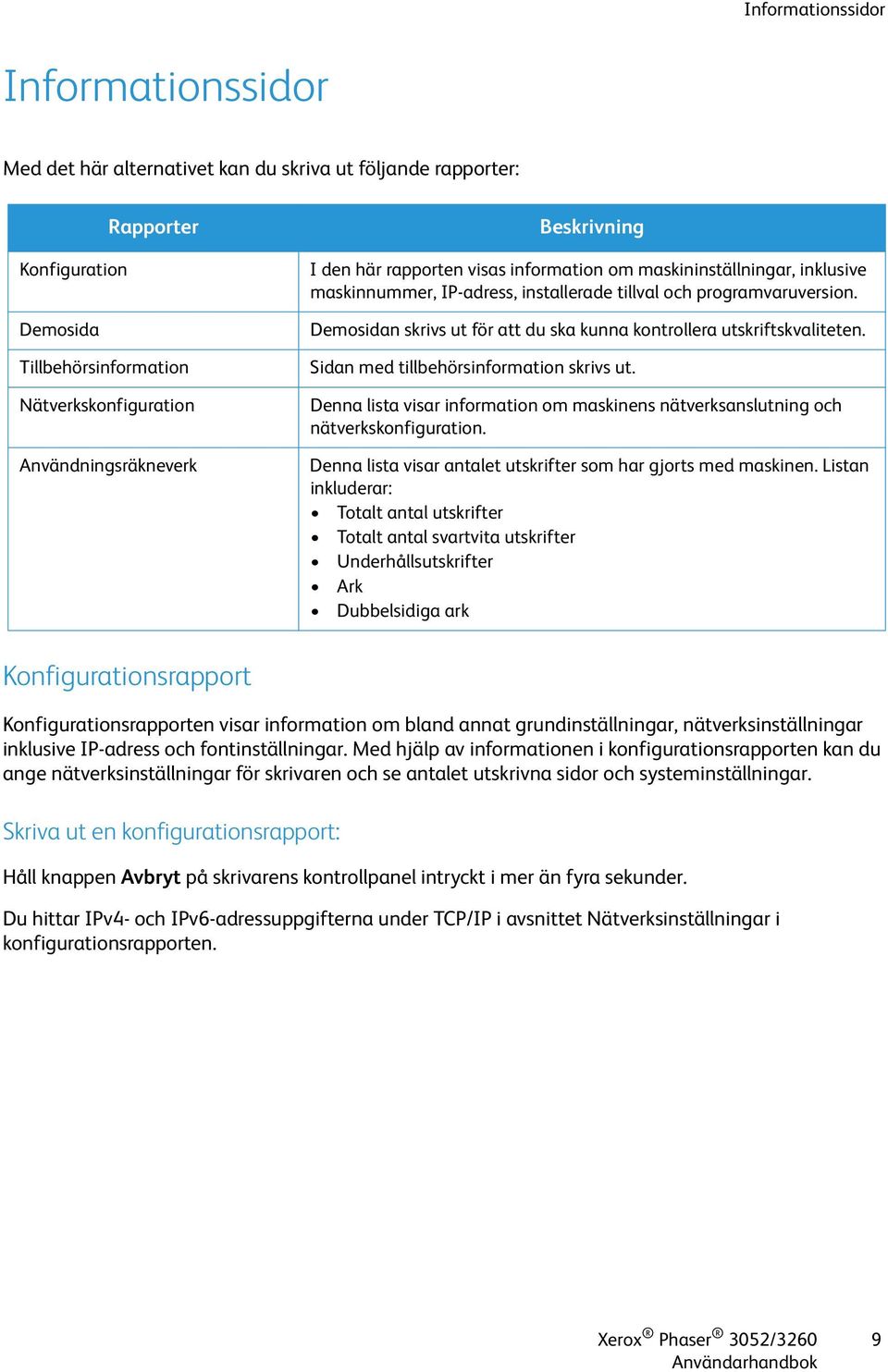 Demosidan skrivs ut för att du ska kunna kontrollera utskriftskvaliteten. Sidan med tillbehörsinformation skrivs ut.
