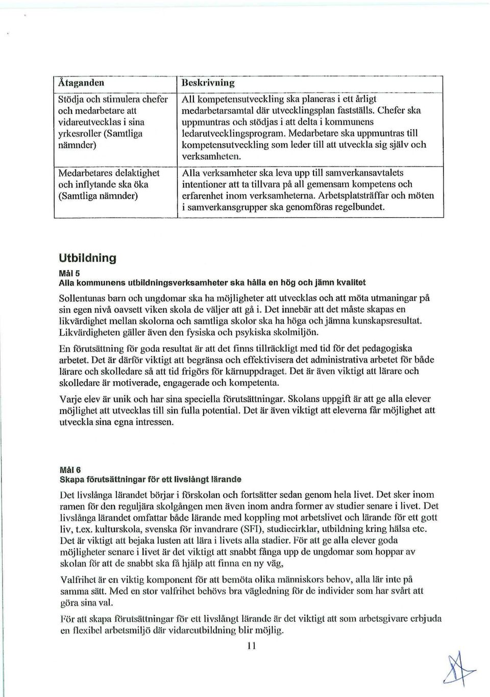 Medarbetare ska uppmuntras till kompetensutveckling som leder till att utveckla sig själv och verksamheten.