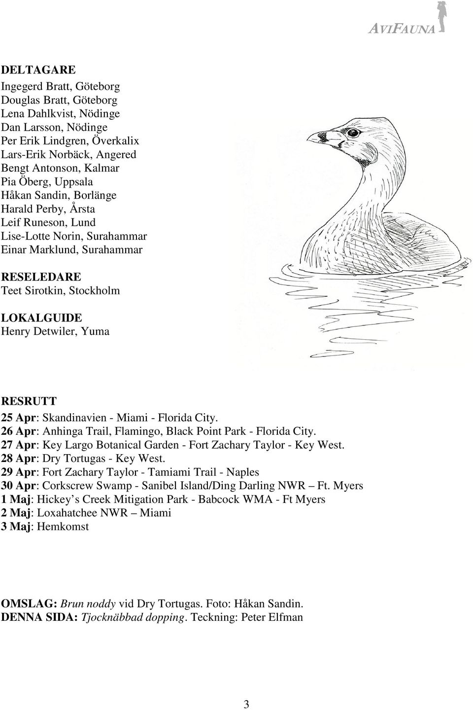 RESRUTT 25 Apr: Skandinavien - Miami - Florida City. 26 Apr: Anhinga Trail, Flamingo, Black Point Park - Florida City. 27 Apr: Key Largo Botanical Garden - Fort Zachary Taylor - Key West.