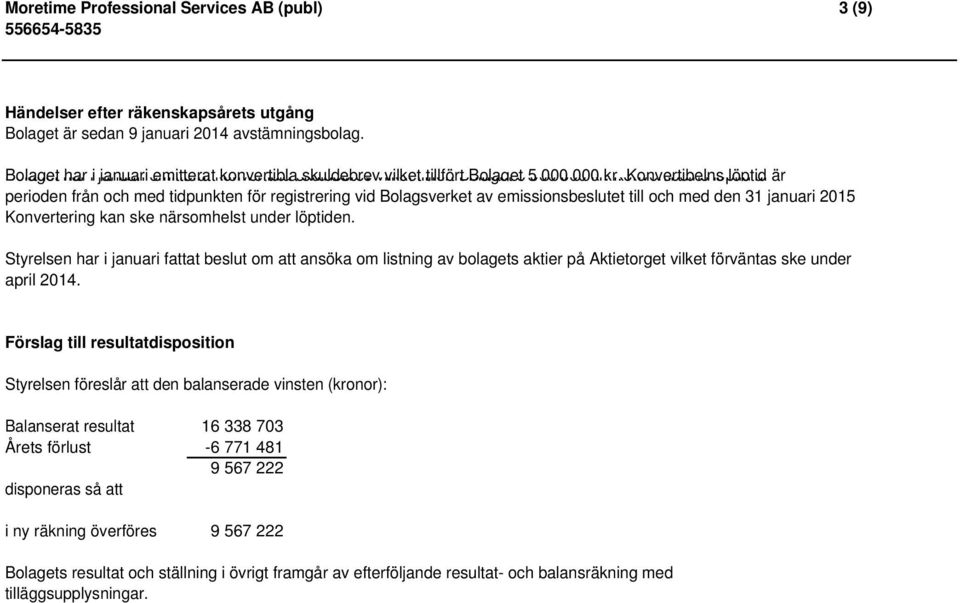 kr. Konvertibelns löptid löptid är är perioden från och med tidpunkten för registrering vid Bolagsverket av emissionsbeslutet till och med den 31 januari 2015 Konvertering kan ske närsomhelst under