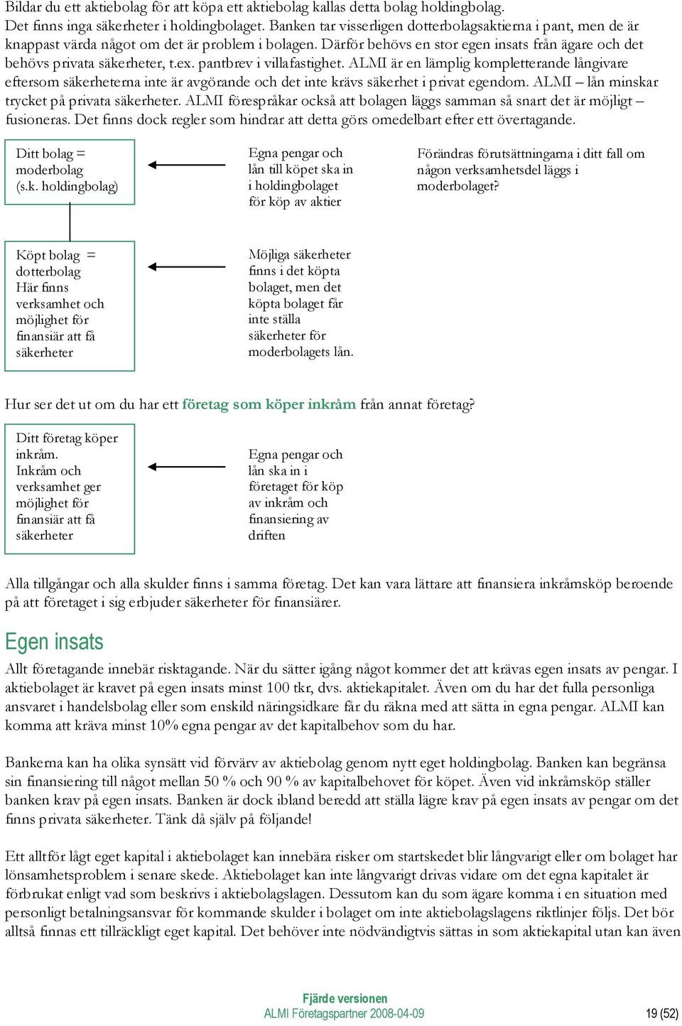 pantbrev i villafastighet. ALMI är en lämplig kompletterande långivare eftersom säkerheterna inte är avgörande och det inte krävs säkerhet i privat egendom.