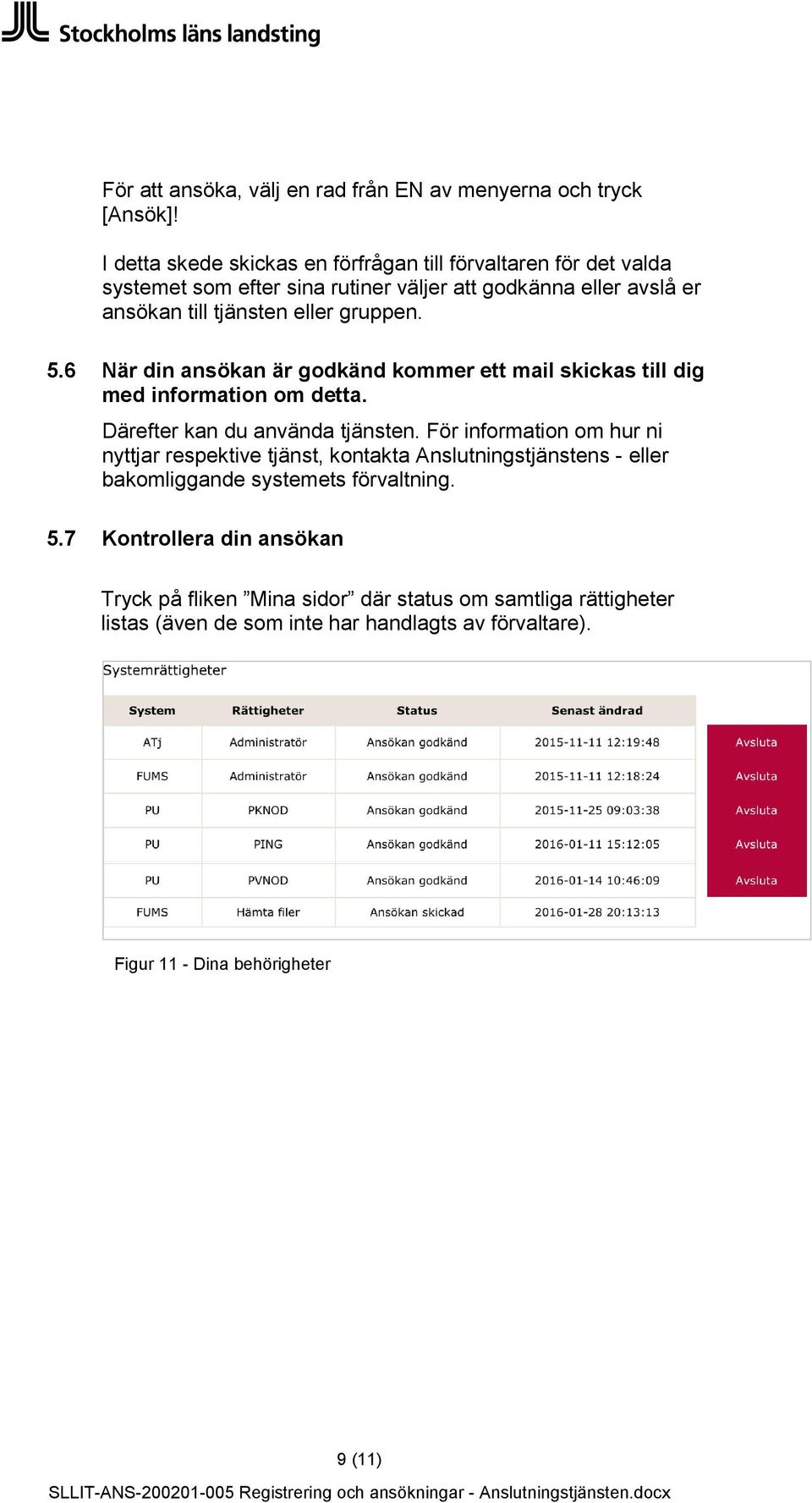 gruppen. 5.6 När din ansökan är godkänd kommer ett mail skickas till dig med information om detta. Därefter kan du använda tjänsten.