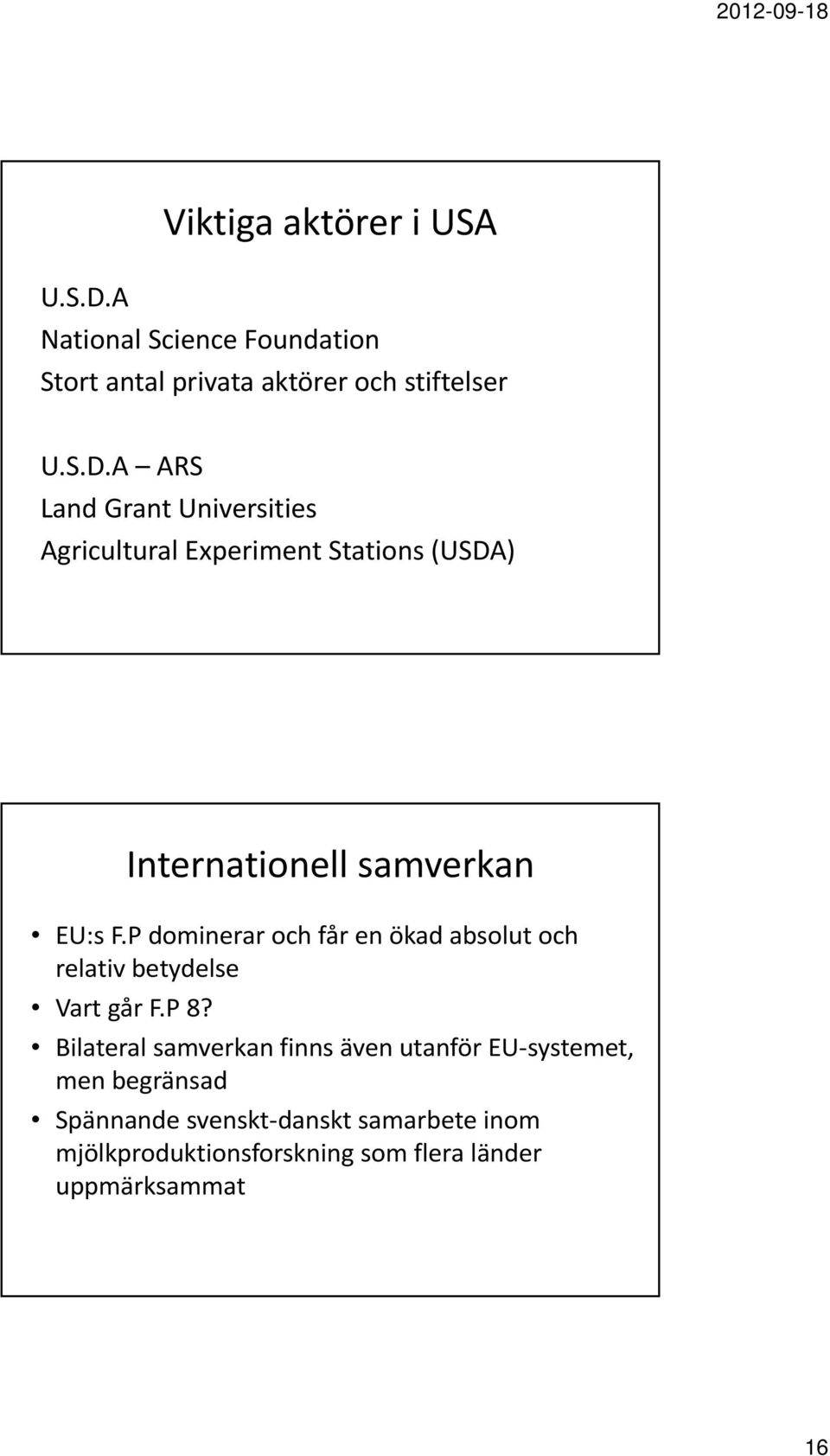 A ARS Land Grant Universities Agricultural Experiment Stations (USDA) Internationell samverkan EU:s F.