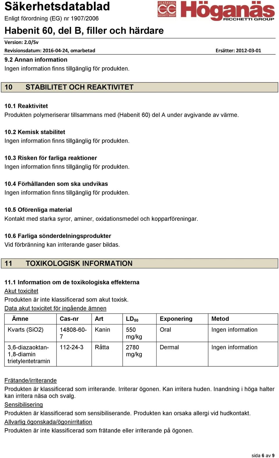 11 TOXIKOLOGISK INFORMATION 11.1 Information om de toxikologiska effekterna Akut toxicitet Produkten är inte klassificerad som akut toxisk.