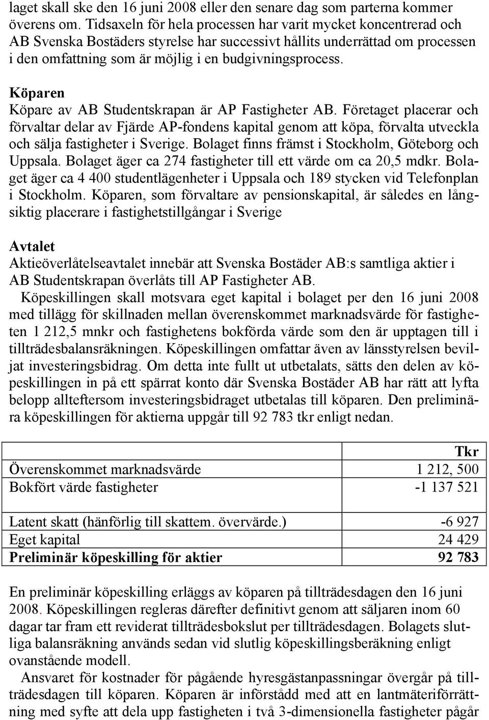 Köparen Köpare av AB Studentskrapan är AP Fastigheter AB. Företaget placerar och förvaltar delar av Fjärde AP-fondens kapital genom att köpa, förvalta utveckla och sälja fastigheter i Sverige.