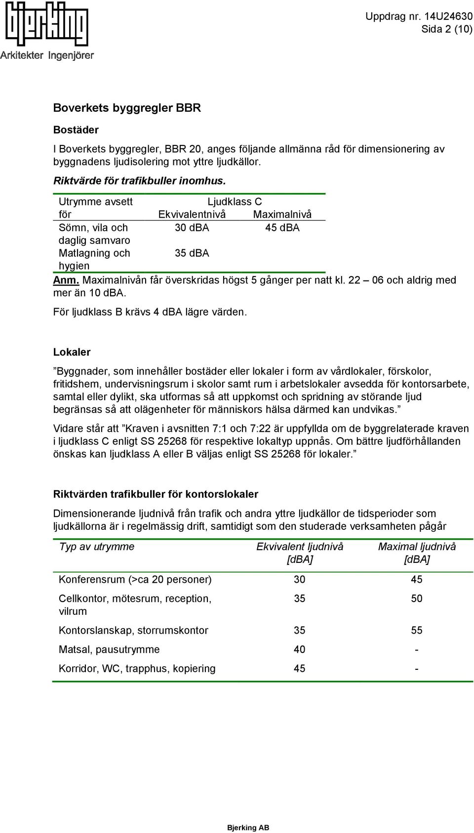 Maximalnivån får överskridas högst 5 gånger per natt kl. 22 06 och aldrig med mer än 10 dba. För ljudklass B krävs 4 dba lägre värden.