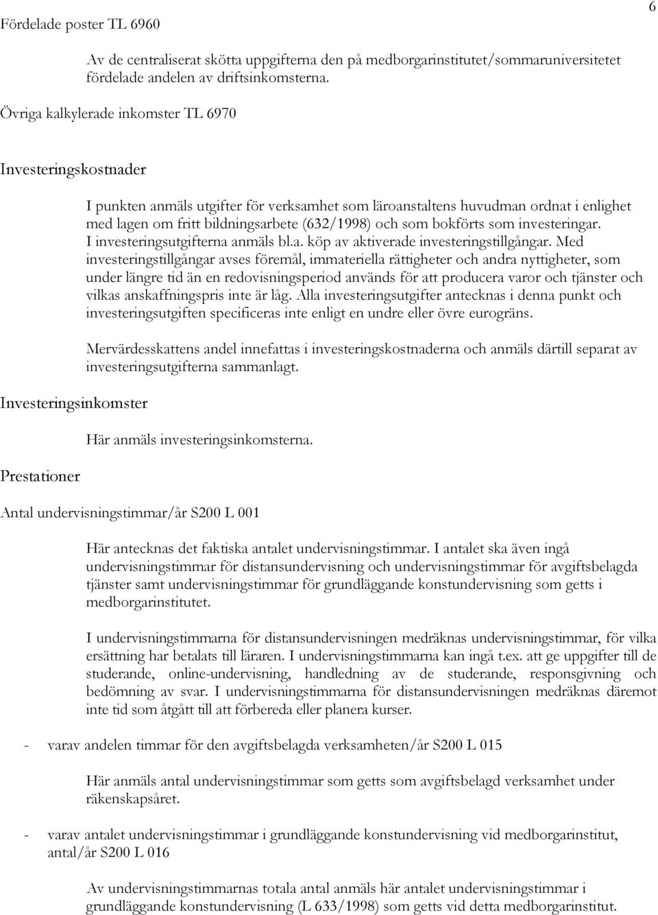 bildningsarbete (632/1998) och som bokförts som investeringar. I investeringsutgifterna anmäls bl.a. köp av aktiverade investeringstillgångar.