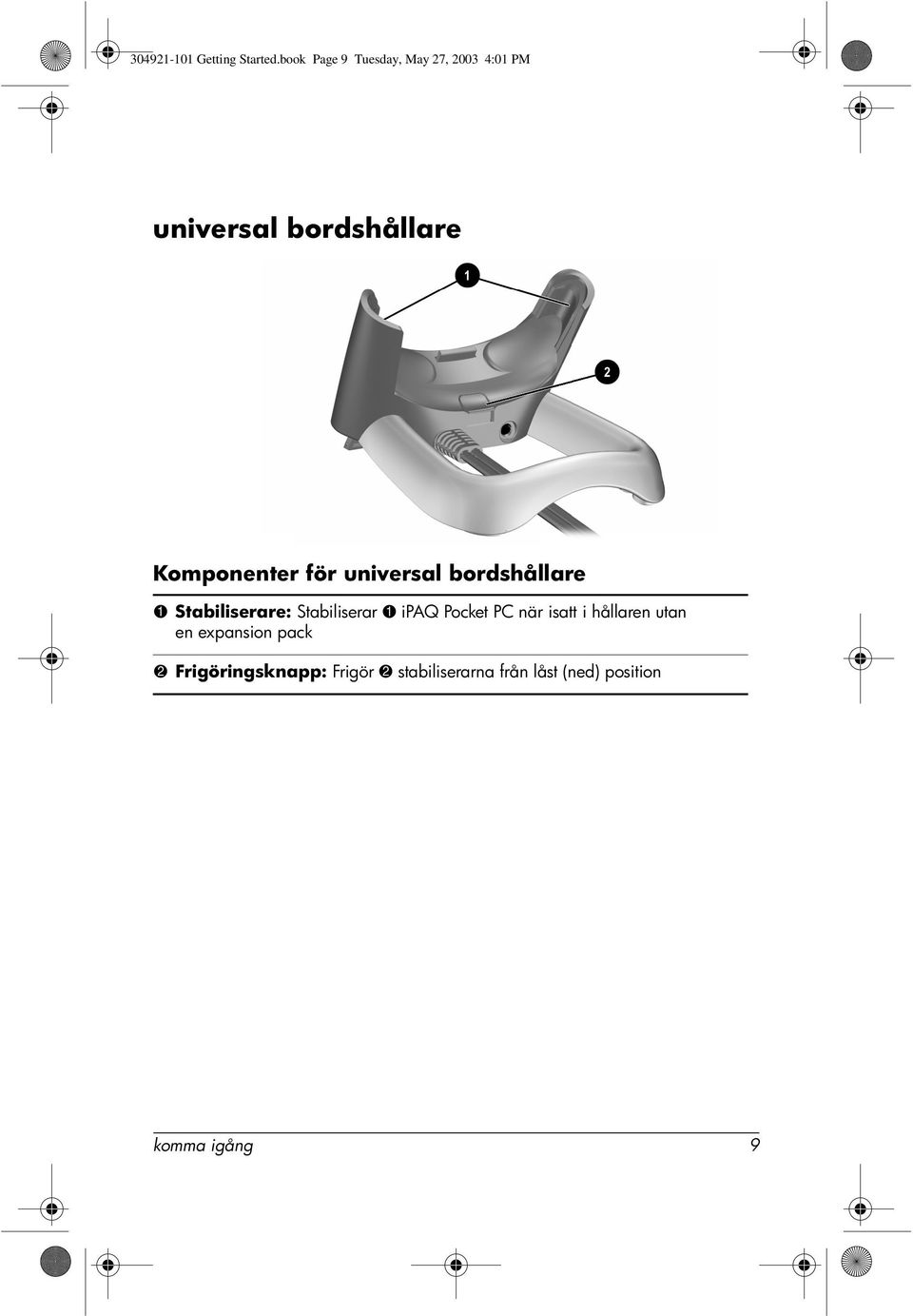 Komponenter för universal bordshållare 1 Stabiliserare: Stabiliserar 1 ipaq