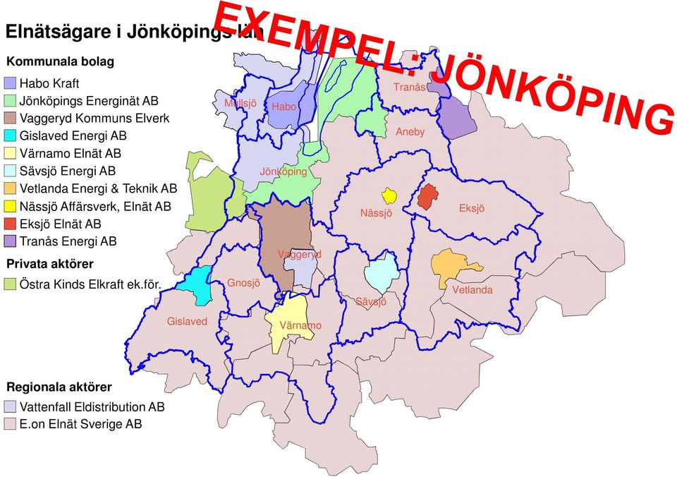 AB Tranås Energi AB Privata aktörer Mullsjö Habo Jönköping Vaggeryd Tranås Aneby Nässjö Eksjö Östra Kinds Elkraft