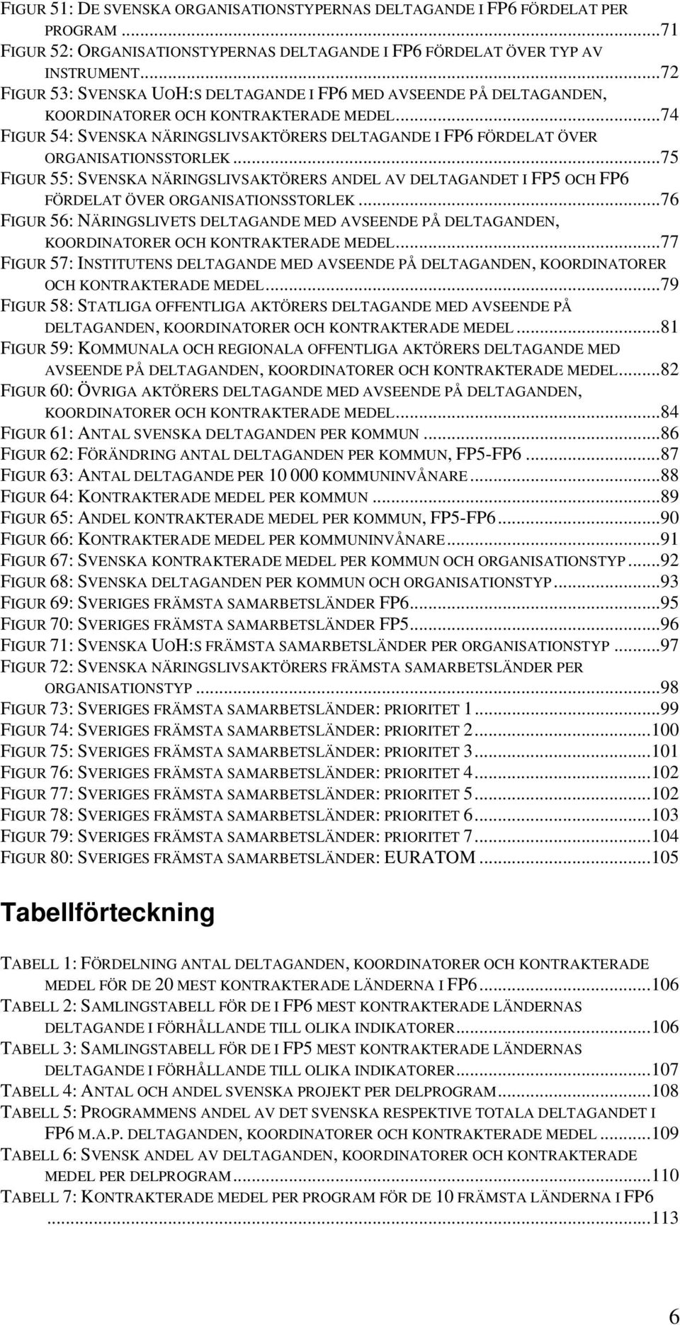 ..74 FIGUR 54: SVENSKA NÄRINGSLIVSAKTÖRERS DELTAGANDE I FP6 FÖRDELAT ÖVER ORGANISATIONSSTORLEK.