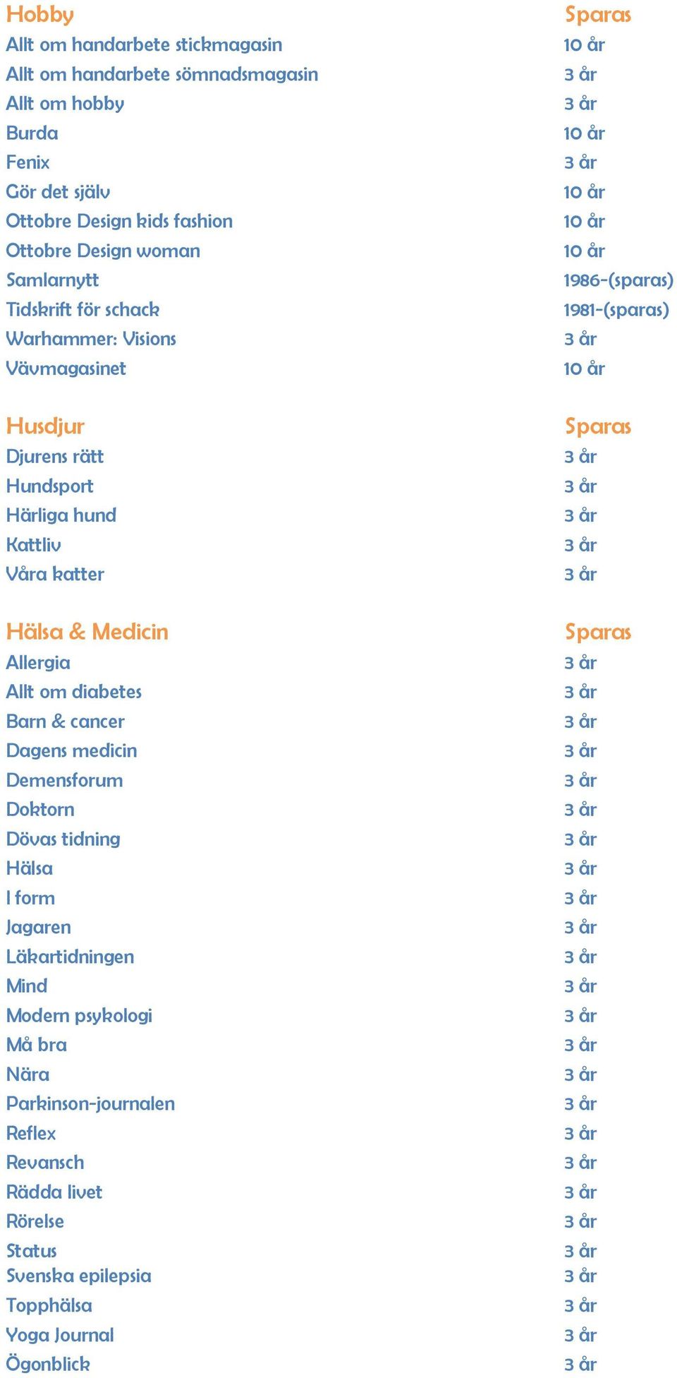 Medicin Allergia Allt om diabetes Barn & cancer Dagens medicin Demensforum Doktorn Dövas tidning Hälsa I form Jagaren Läkartidningen Mind Modern