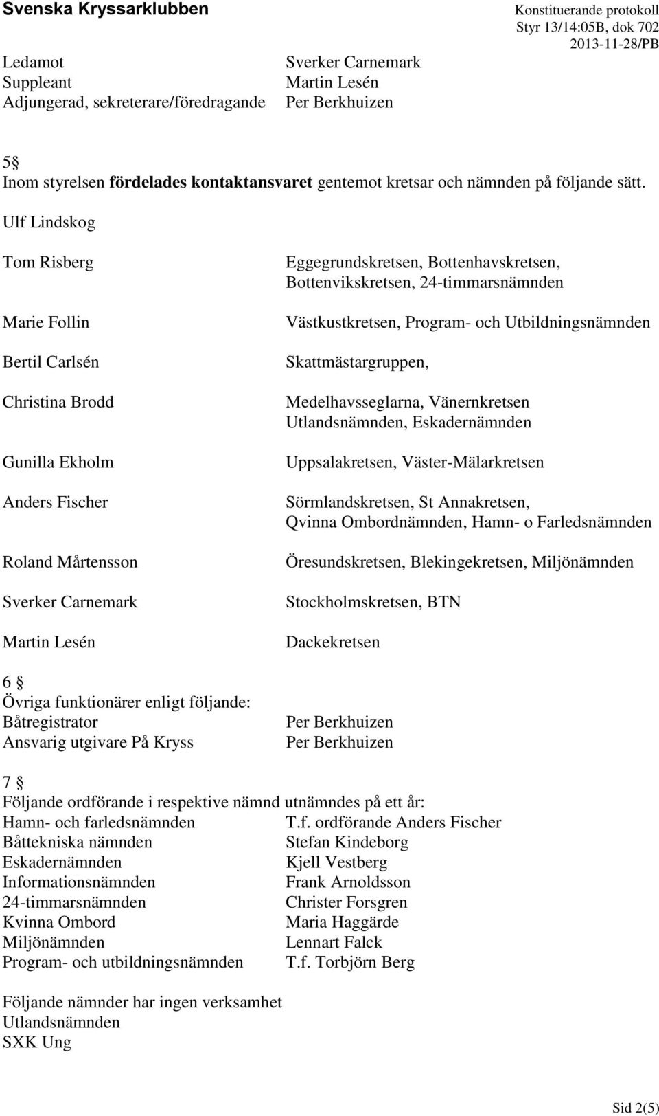 Västkustkretsen, Program- och Utbildningsnämnden Skattmästargruppen, Medelhavsseglarna, Vänernkretsen Utlandsnämnden, Eskadernämnden Uppsalakretsen, Väster-Mälarkretsen Sörmlandskretsen, St