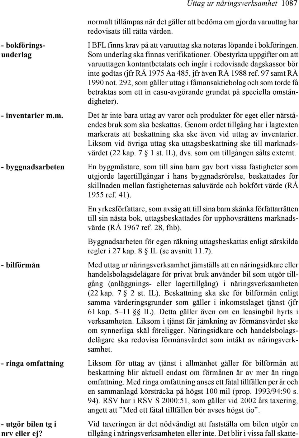 Obestyrkta uppgifter om att varuuttagen kontantbetalats och ingår i redovisade dagskassor bör inte godtas (jfr RÅ 1975 Aa 485, jfr även RÅ 1988 ref. 97 samt RÅ 1990 not.