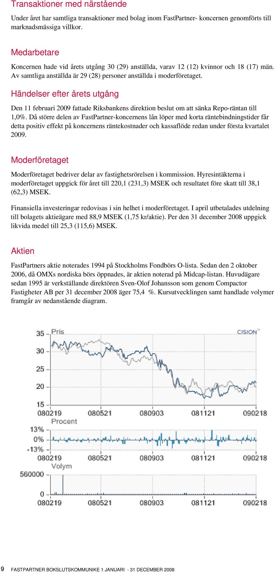 Händelser efter årets utgång Den 11 februari 2009 fattade Riksbankens direktion beslut om att sänka Repo-räntan till 1,0%.