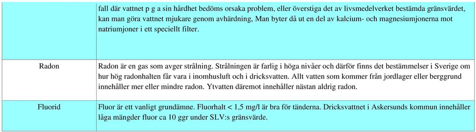 Strålningen är farlig i höga nivåer och därför finns det bestämmelser i Sverige om hur hög radonhalten får vara i inomhusluft och i dricksvatten.