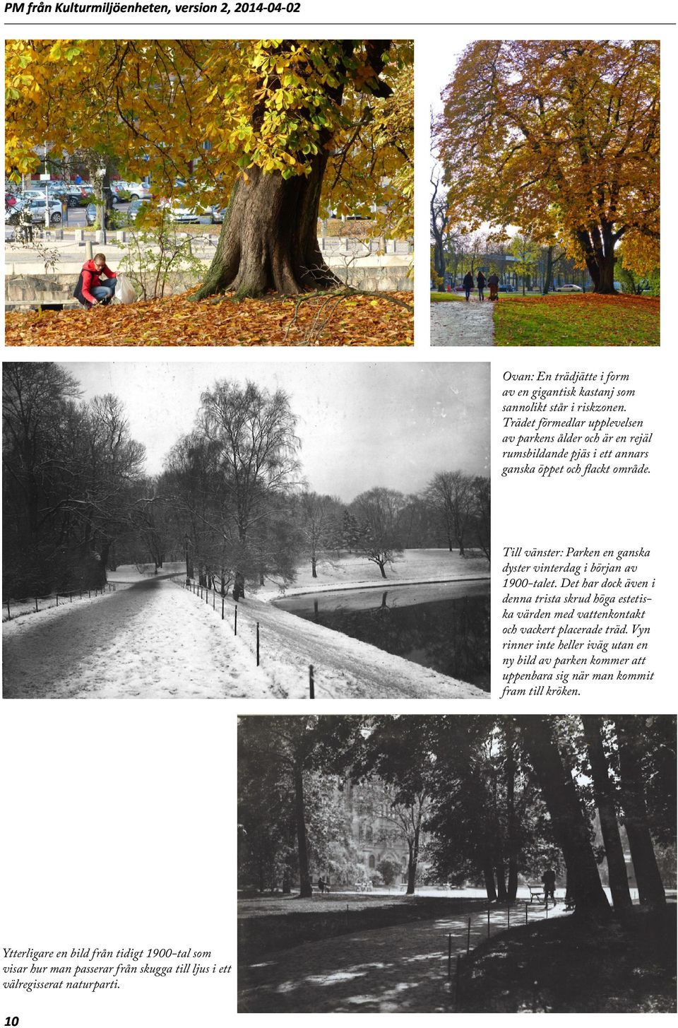 Till vänster: Parken en ganska dyster vinterdag i början av 1900-talet.