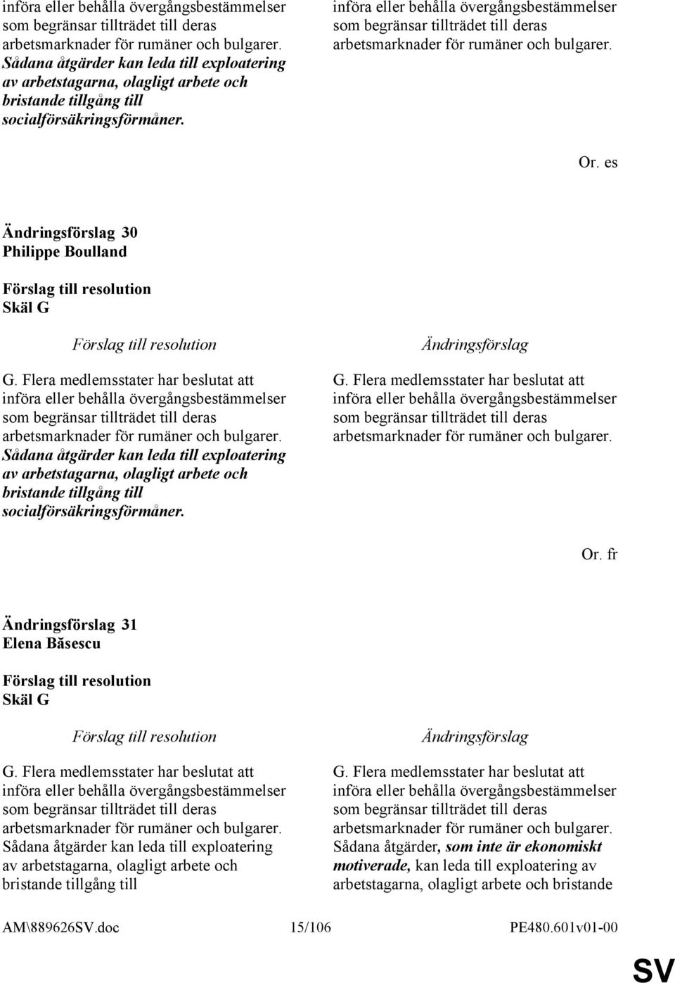 Flera medlemsstater har beslutat att  Sådana åtgärder kan leda till exploatering av arbetstagarna, olagligt arbete och bristande tillgång till socialförsäkringsförmåner. G.