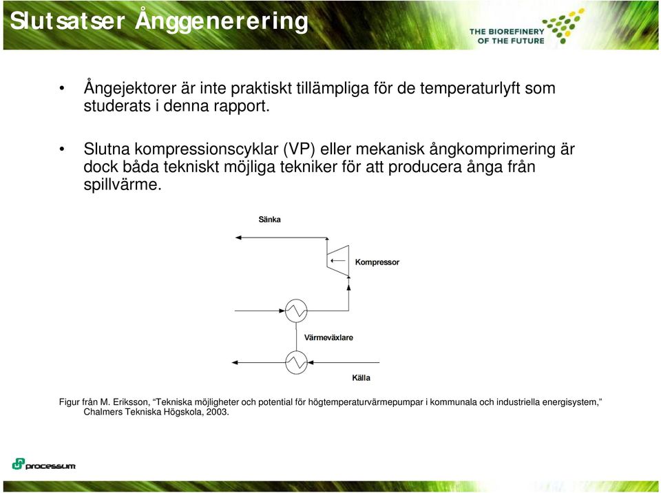 Slutna kompressionscyklar (VP) eller mekanisk ångkomprimering är dock båda tekniskt möjliga tekniker för