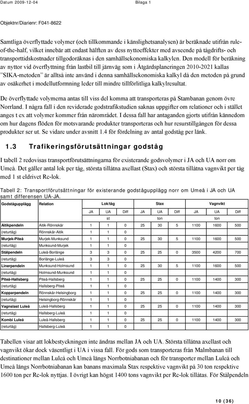 Den modell för beräkning av nyttor vid överflyttning från lastbil till järnväg som i Åtgärdsplaneringen 2010-2021 kallas SIKA-metoden är alltså inte använd i denna samhällsekonomiska kalkyl då den