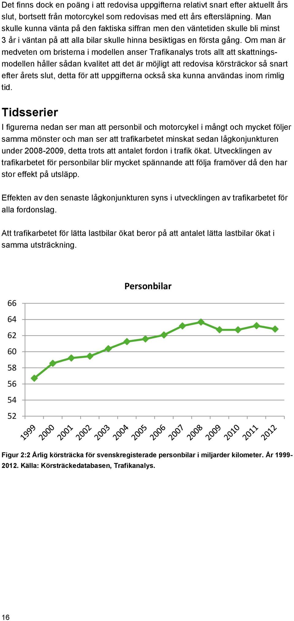 Om man är medveten om bristerna i modellen anser Trafikanalys trots allt att skattningsmodellen håller sådan kvalitet att det är möjligt att redovisa körsträckor så snart efter årets slut, detta för