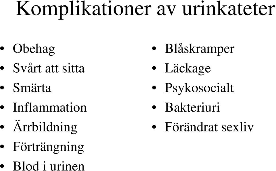 Förträngning Blod i urinen Blåskramper