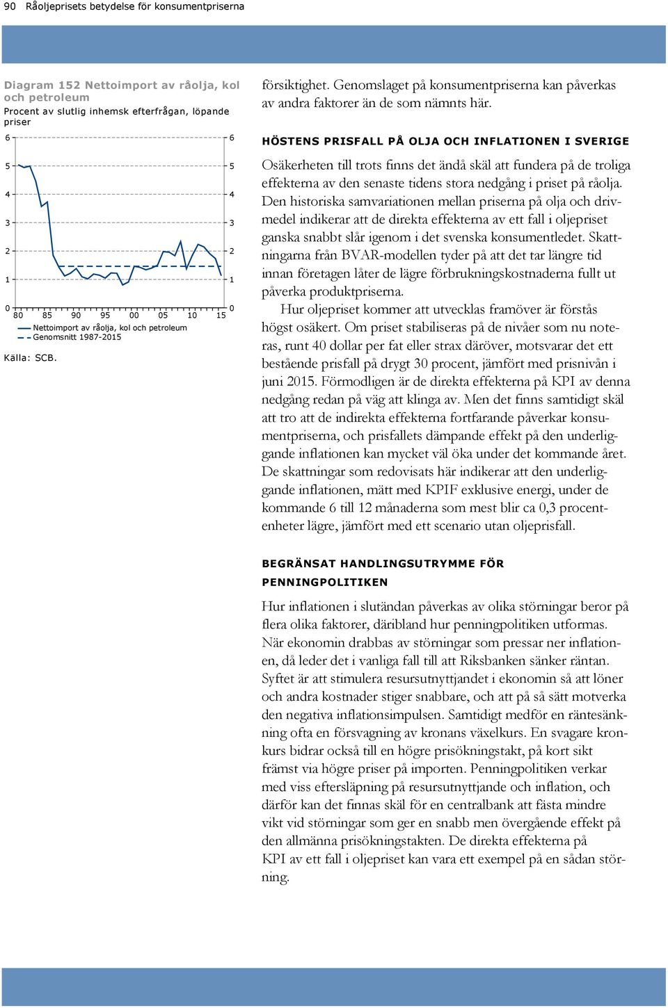 9 95 5 Nettoimport av råolja, kol och petroleum Genomsnitt 1987-15 1 5 3 1 15 HÖSTENS PRISFALL PÅ OLJA OCH INFLATIONEN I SVERIGE Osäkerheten till trots finns det ändå skäl att fundera på de troliga