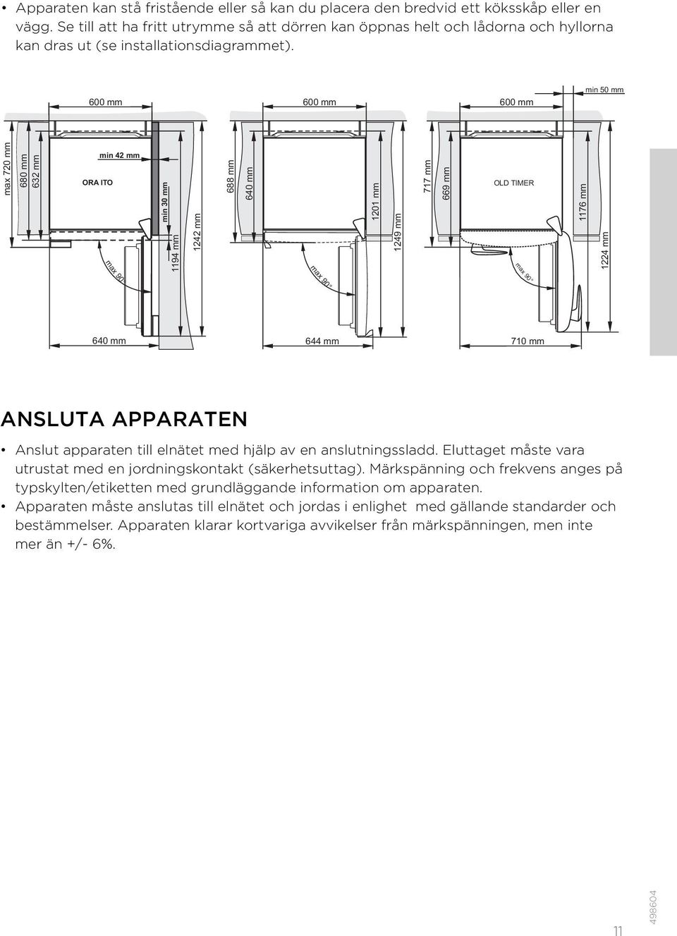 600 mm 600 mm 600 mm min 50 mm max 720 mm 680 mm 632 mm min 42 mm ORA ITO max 90 min 30 mm 1194 mm 1242 mm 688 mm 640 mm 1201 mm 1249 mm 717 mm 669 mm OLD TIMER max 90 1176 mm 1224 mm max 90 640 mm