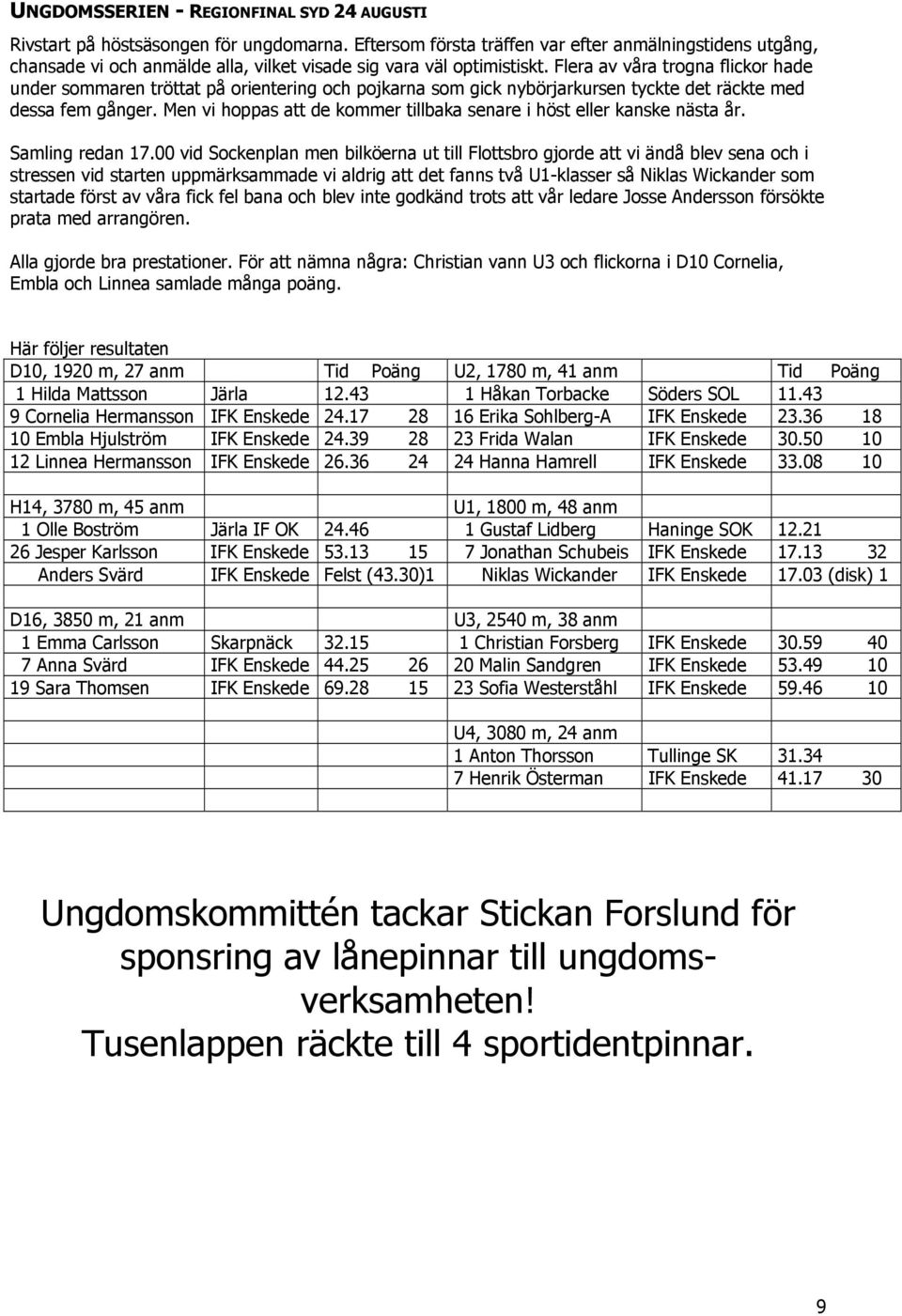 Flera av våra trogna flickor hade under sommaren tröttat på orientering och pojkarna som gick nybörjarkursen tyckte det räckte med dessa fem gånger.
