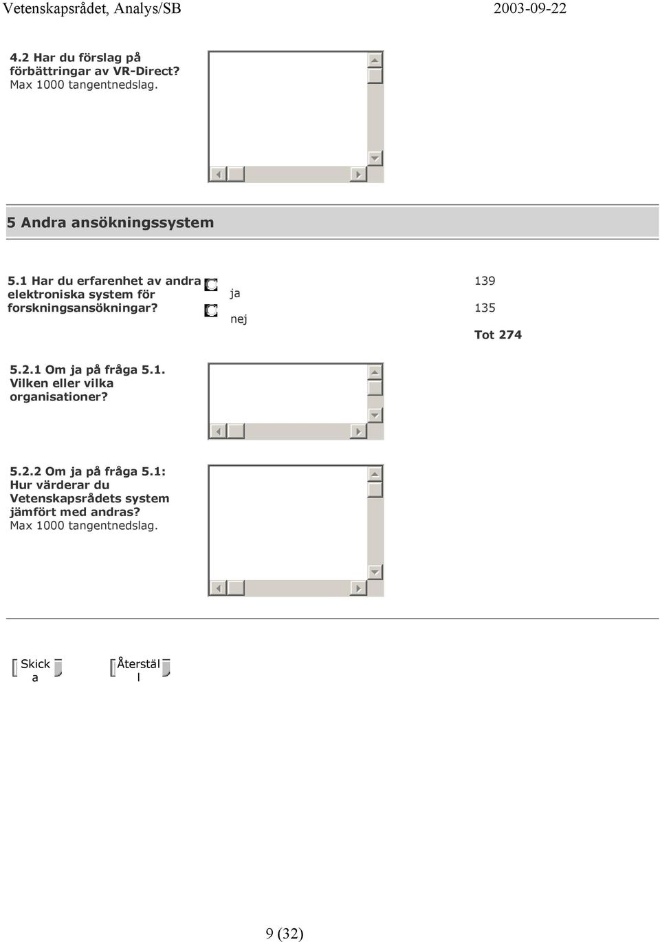 1 Har du erfarenhet av andra elektroniska system för forskningsansökningar? ja nej 139 135 5.2.