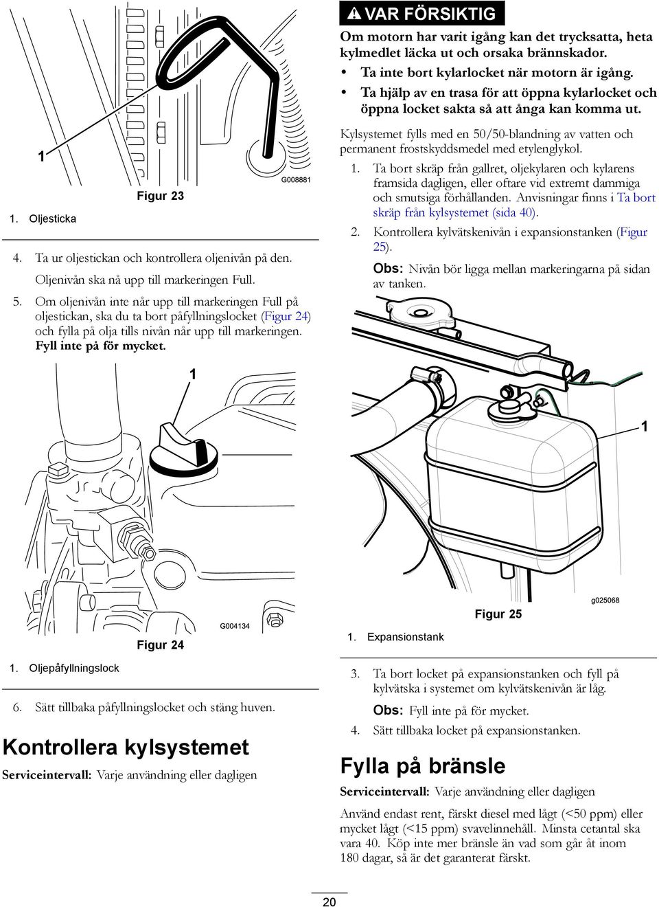 Oljenivån ska nå upp till markeringen Full. 5.