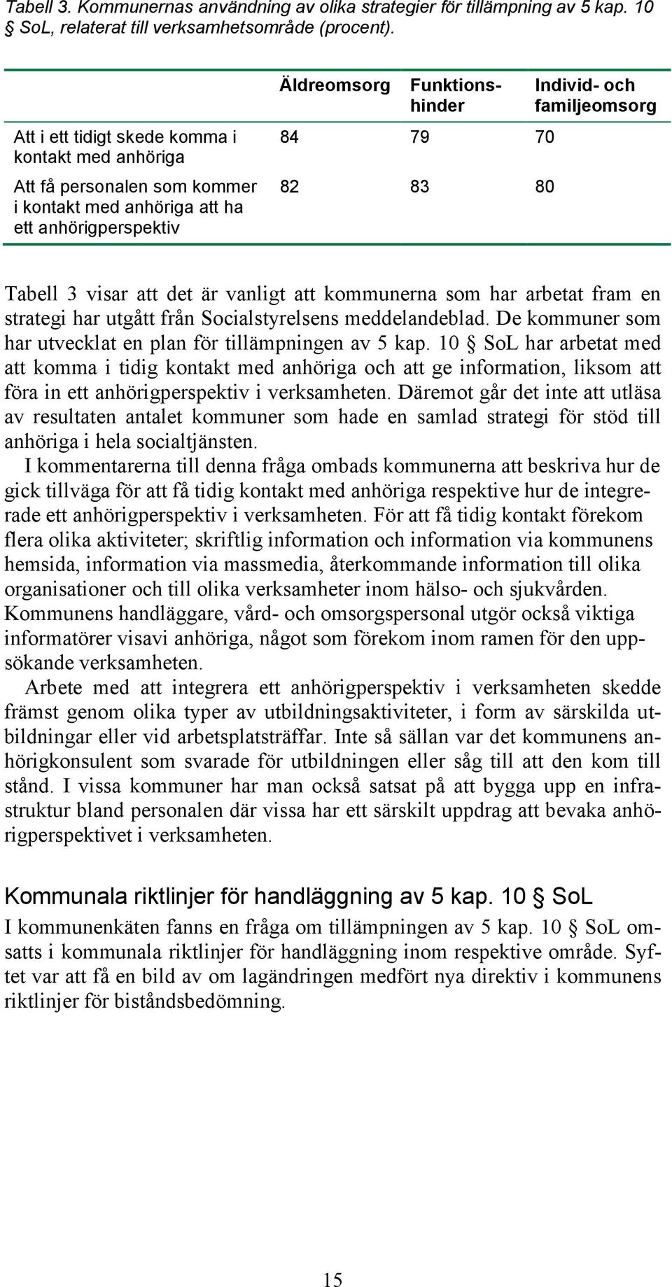 familjeomsorg Tabell 3 visar att det är vanligt att kommunerna som har arbetat fram en strategi har utgått från Socialstyrelsens meddelandeblad.